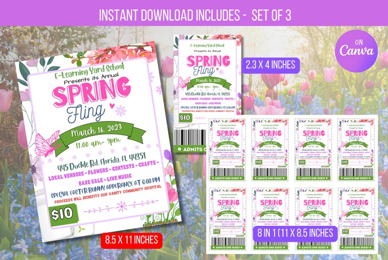 Spring Flyer Butterfly Spring Market Flyer, EDITABLE Poster for Bazaar, Easter Festival ...