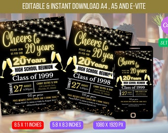 EDITABLE High School Reunion, Class Reunion Invitation, College Reunion Party Light Glitters Invite School Template Instant Download