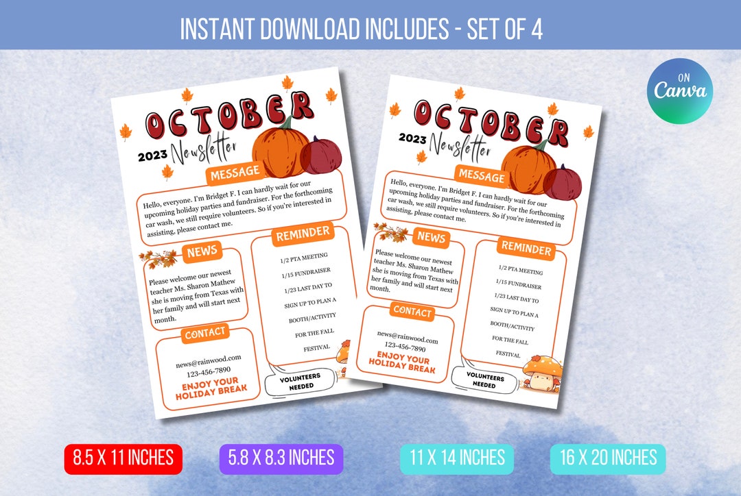 EDITABLE October PTO Newsletter Template Classroom Printable Handout EDITABLE October PTO Newsletter Template Classroom Printable Handout