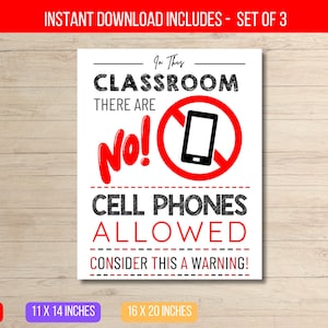 EDITABLE No Cellphones Allowed Wall Sign Classroom Poster, Classroom Management No Phone Zoner Printable Template Instant Download