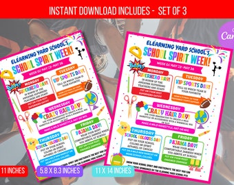 EDITABLE School Spirit Week Flyer, School Spirit Week Poster, Spirit Week Fundraiser, School Fundraiser PTO PTA Event, Instant Download