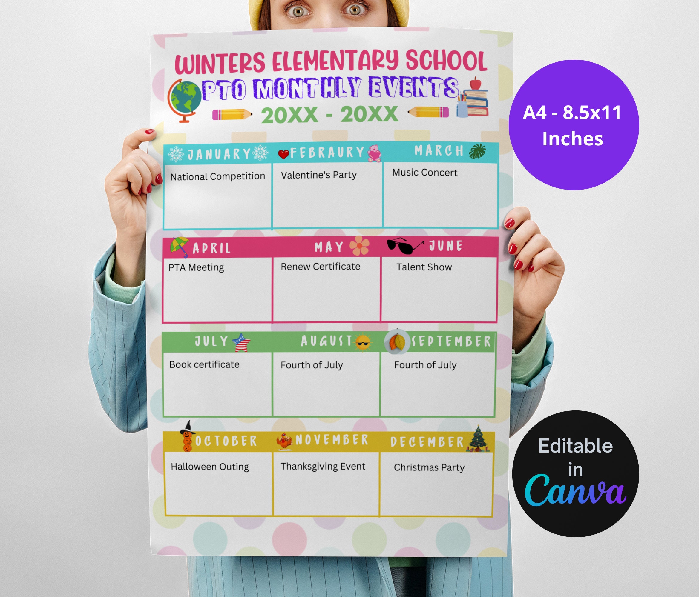 Editable Yearly Event Calendar Flyer Template Year at a - Etsy