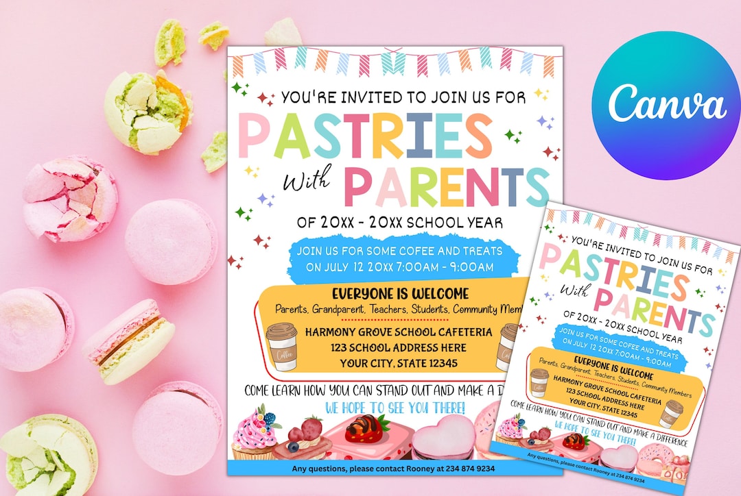 EDITABLE Pastries With Parents Flyer, PTA Breakfast School Fundraiser