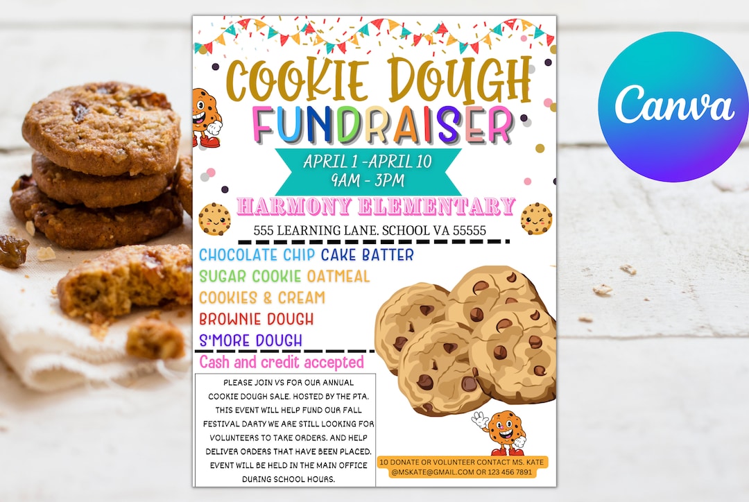 Cookie Dough Fundraiser Flyer, School PTA PTO Fundraising, Church