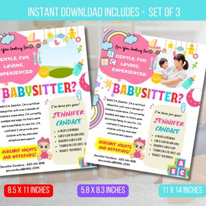 EDITABLE Babysitter Flyer, Childcare Services Community Caretaker Printable Flyer, School Invite, Small Business TEMPLATE Instant Download