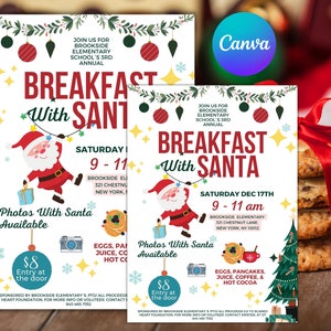 Modello modificabile per volantino "Colazione con Babbo Natale", invito per pancake con Babbo Natale, invito per festa di Natale per bambini, invito per scuola parrocchiale, genitori genitori e insegnanti