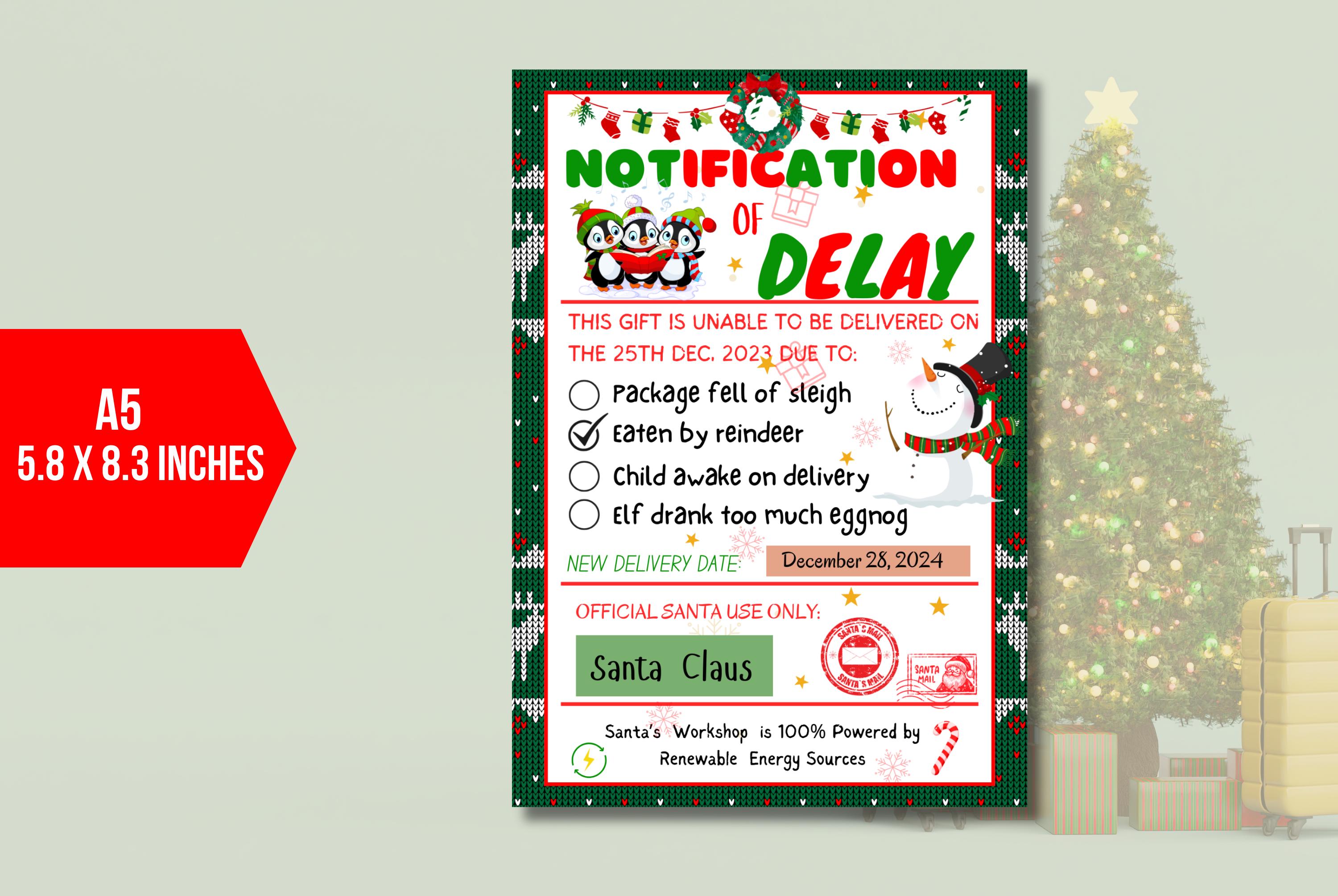 EDITABLE Notification of Delay Label, Christmas Gift Letter From Santa ...