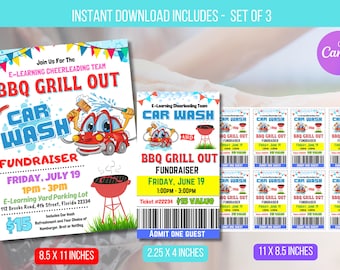 EDITABLE Cheerleader BBQ Grill Out Car wash Fundraiser Flyer, School Benefit Fundraiser Event Poster, Fundraiser Ticket Instant Download