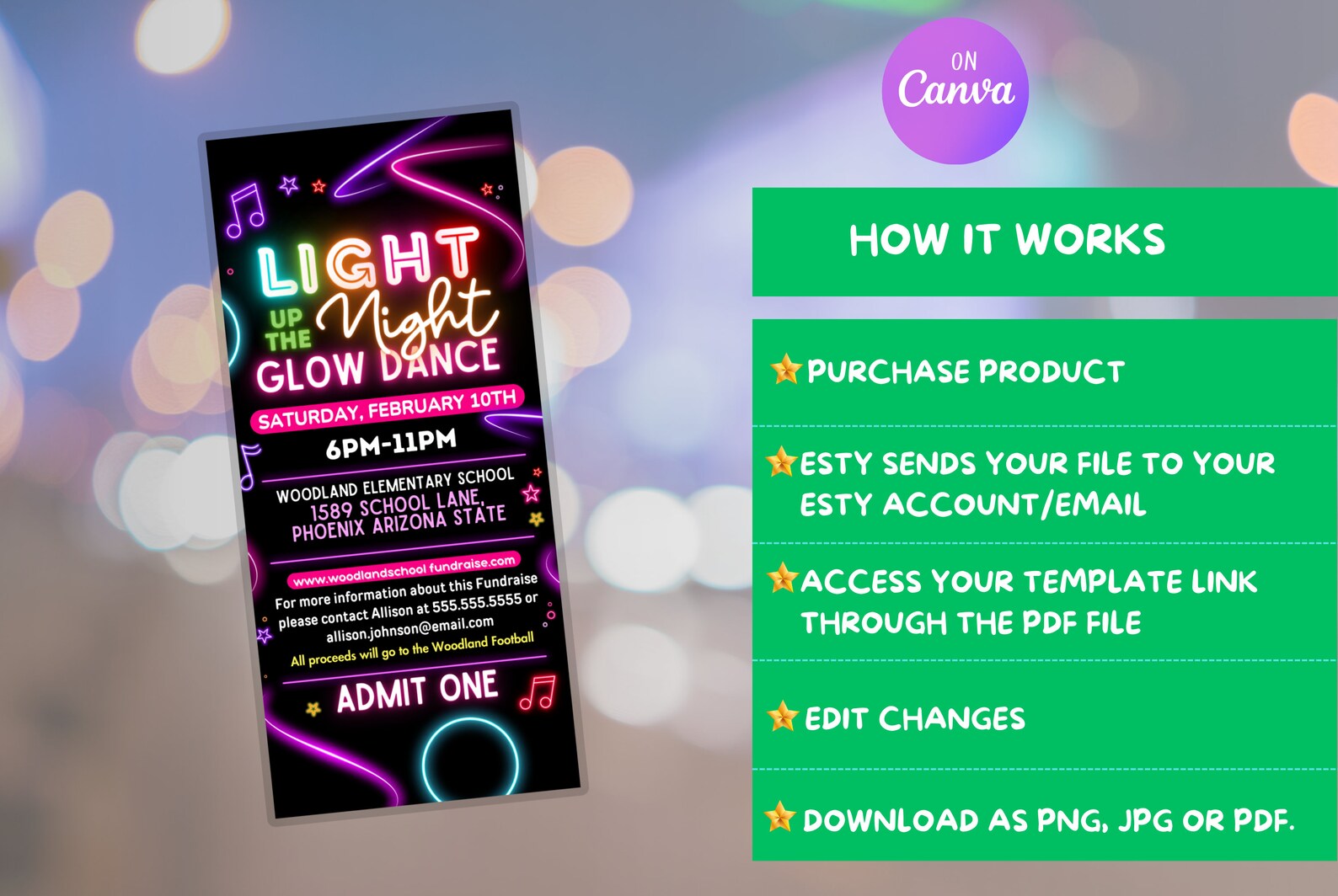 EDITABLE Light up the Night Glow Dance Invitation Flyer With Invitation ...