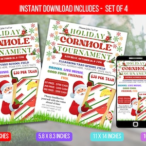 EDITABLE Holiday Cornhole Tournament Flyer, Printable Cornhole Event Invite, Holiday Party Invite, School Community Party Instant Download