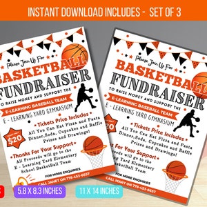 EDITIERBARER Basketball-Spendenflyer, Schulgemeinschafts-Benefiz-Poster, Spendenaktion, Basketball-Spiel-Flyer-Vorlage, sofortiger Download