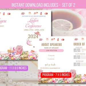 EDITABLE Ladies Tea Event Flyer Printable With Ladies Conference Event, Brunch Women&#39;s Ministry High Tea Coffee Order of Event Mother&#39;s Day