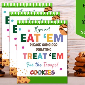 Girl Scout Cookie Donate Sign, Cookie Flyer, Cookie Sales, Editable Printable, Military Troops Sign, Poster and Flyer Sizes, Custom Text