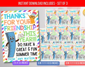 Etichette di ringraziamento modificabili, regalo di fine anno scolastico per l'amicizia, etichette regalo di fine anno per insegnanti, download immediato