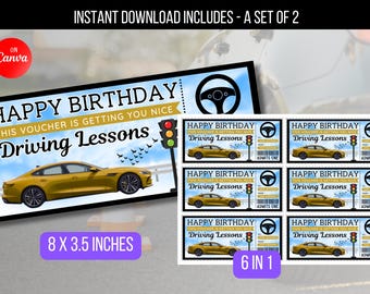 EDITABLE Driving Lesson Gift Voucher, Birthday Surprise Driving School Gift Voucher Ticket, Voucher Ticket, Teen Gift Idea Learn To Drive