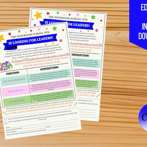 Printable School Board PTO pta Election Recruitment Flyer, School  Handout, We Need You Volunteer Positions, EDITABLE TEMPLATE.