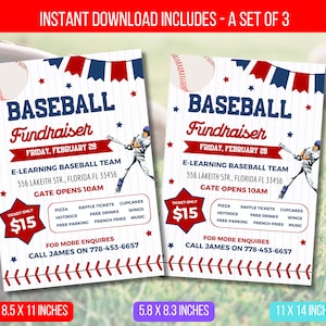 EDITABLE Baseball Fundraiser Flyer, School Community Benefit Poster, Fundraiser Event, Baseball Trails Flyer template Instant Download