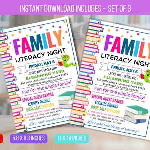 EDITABLE Family Literacy Night Flyer, PTO PTA Reading Book Sale School Flyer, Book Fair School Church Flyer Printable, Digital Printable