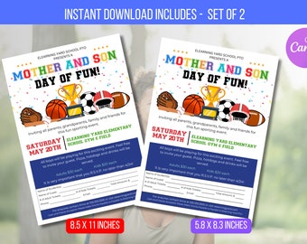 EDITABLE Mother and Son Day of Fun, School Sport Day Event Invite, Family Game Night Fundraiser, PTO PTA Instant Download