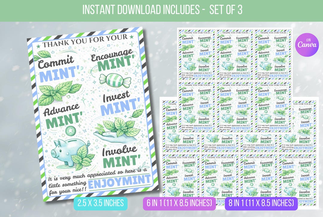 EDITABLE Thank You Mint Tags, Thank You for Your Commitment Gift ...