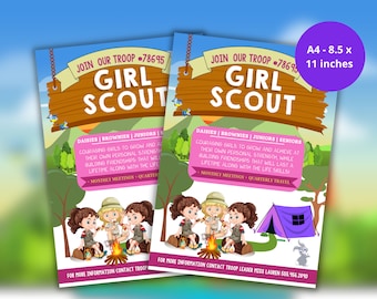 Editable Girl Scouts Recruitment Flyer - Girl Scout Recruitment - Join The Troop - Instant Download & Edit File with Canva