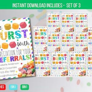 EDITABLE Bursting with Appreciation Realtor Pop by Gift Tag, Real Estate Agent Marketing Candy, Referrals Business Marketing Tags Download