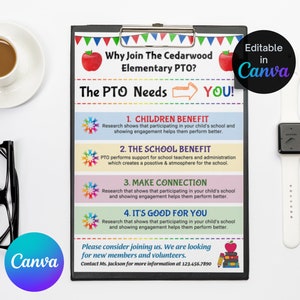 PRINTABLE School PTO/PTA Recruitment Flyer, Volunteer Meeting Agenda Template School Year Fundraiser Event, Printable Handout.