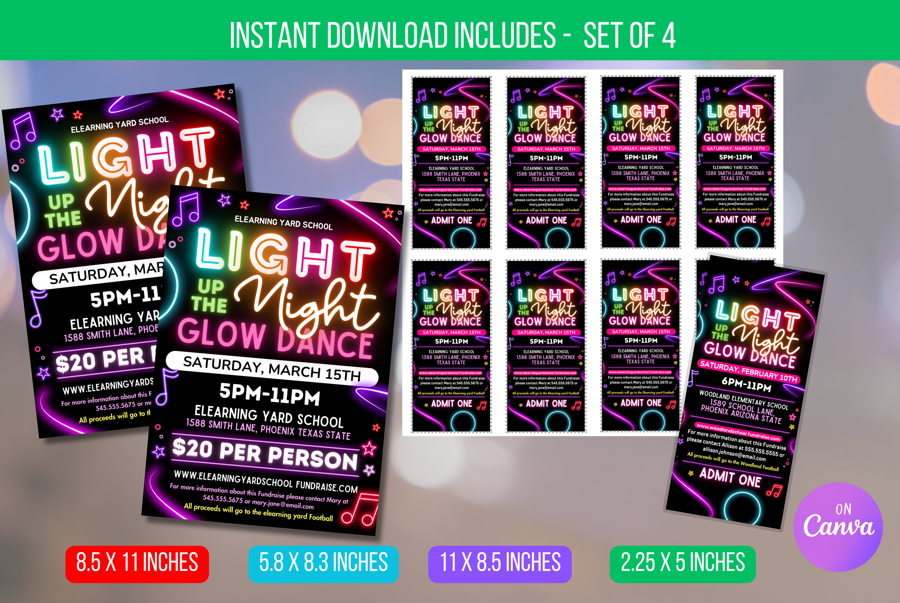EDITABLE Light up the Night Glow Dance Invitation Flyer With Invitation ...