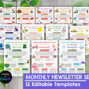 Plantillas editables para boletines anuales, folletos imprimibles para el aula, boletines de la PTO y la PTA, folletos para eventos escolares