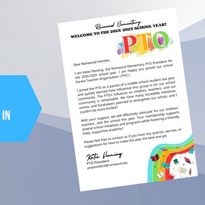 EDITABLE PTO President Letter, Pto President Welcome Letter School