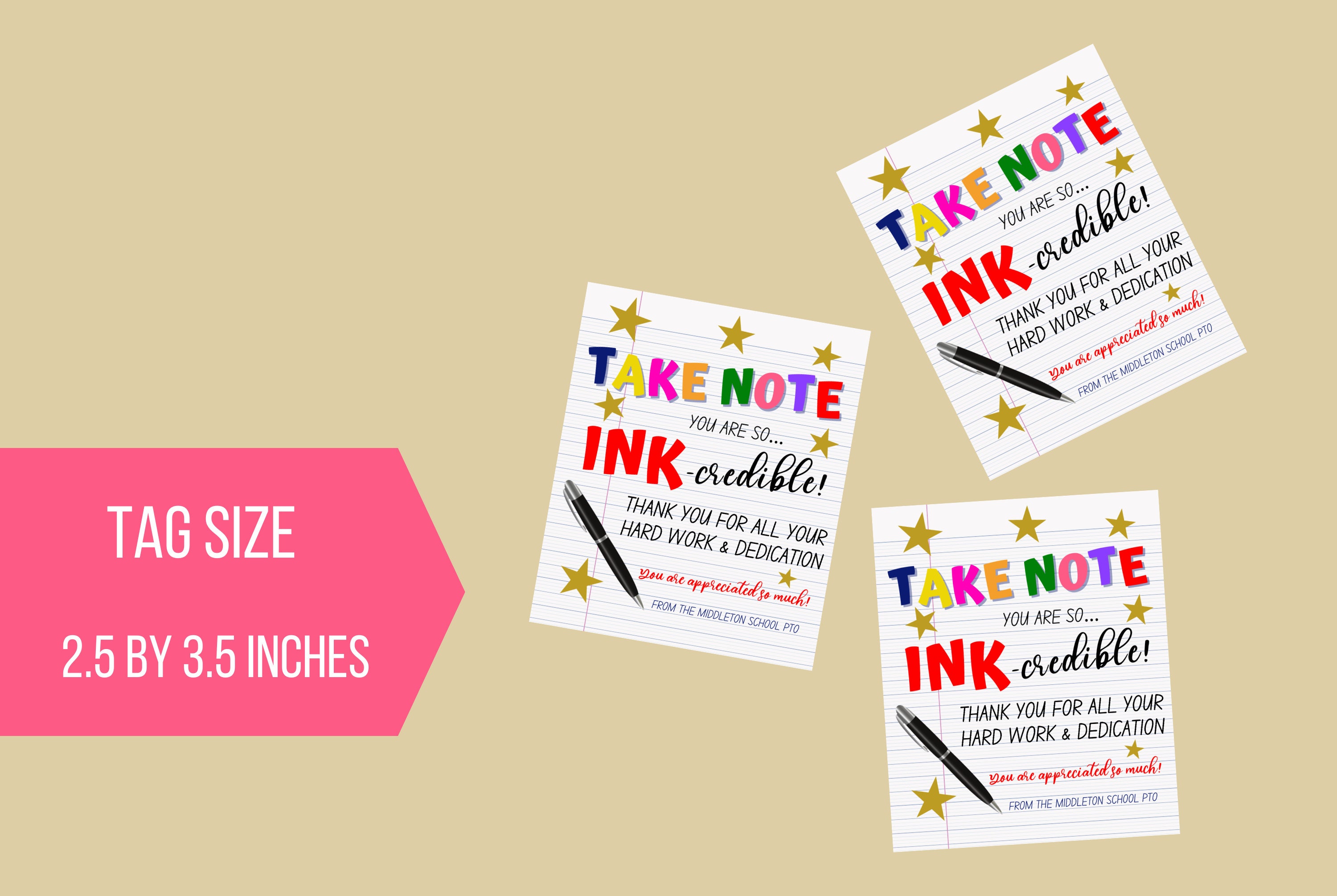 Pen Thank You Gift Tags, Take Note You Are Ink-credible, Teacher Staff ...