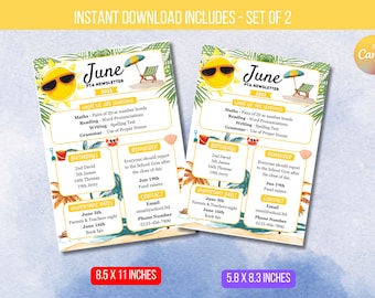 EDITIERBARE Juni Newsletter-Vorlage, druckbarer Handout-Flyer für Klassenzimmer, PTO PTA-Newsletter-Flyer, Handout für Schulveranstaltungen, Sofort-Download