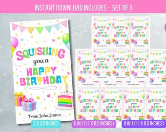 EDITABLE Squishing You A Happy Birthday Gift Tag  Squishee Birthday Gift Tag Surprise Gift Digital Instant Download