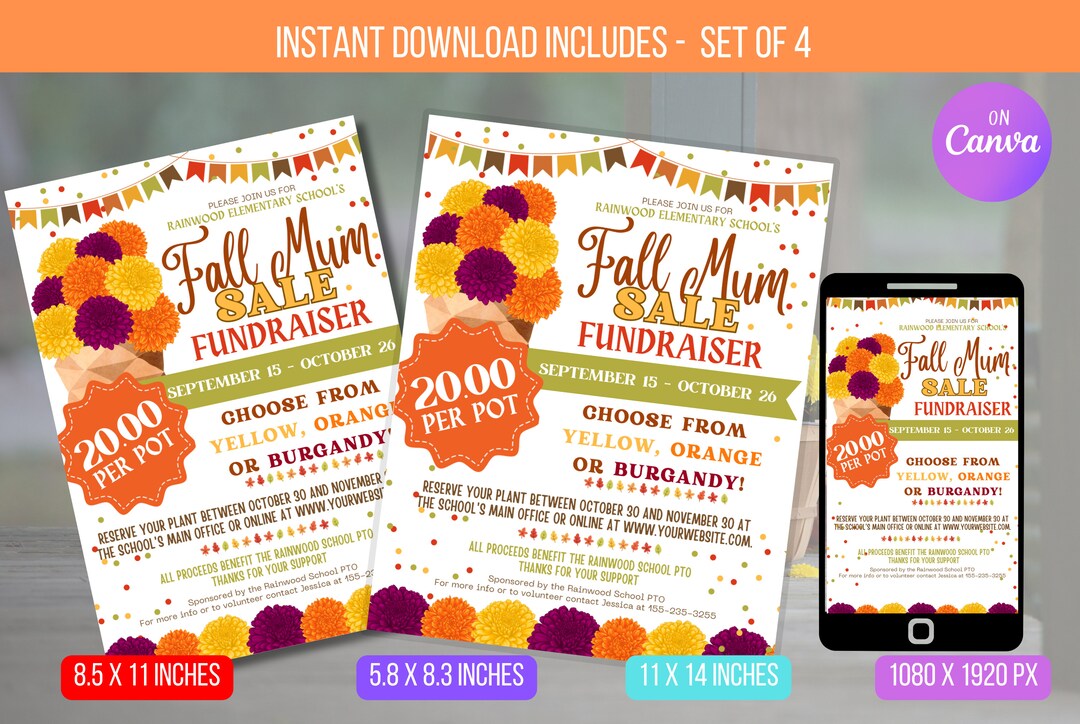 EDITABLE Fall Mum Sales Fundraiser Flyer School Community Etsy