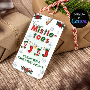 Editable For Your Mistle-Toes Christmas Gift Tag Template, Christmas socks gift tags, Fuzzy Socks, Secret Santa gift tag, Printable.