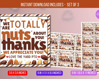 EDITIERBAR Wir sind total verrückt nach dir, Nuts Geschenkanhänger, Lehrer Anerkennungswoche, Krankenschwester, Personal, Volunteer Danke, sofortiger Download