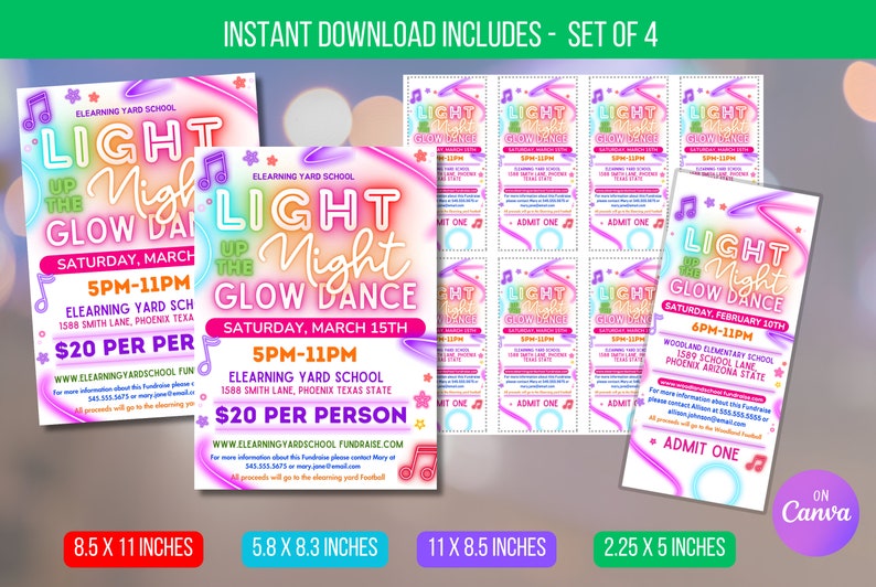 EDITABLE Light up the Night Glow Dance Invitation Flyer With Invitation ...