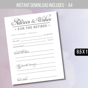 EDITABLE Retirement Advice And Wishes Card Template, Modern Retiree Party Game, Minimal Fun Retirement Activity Instant Download