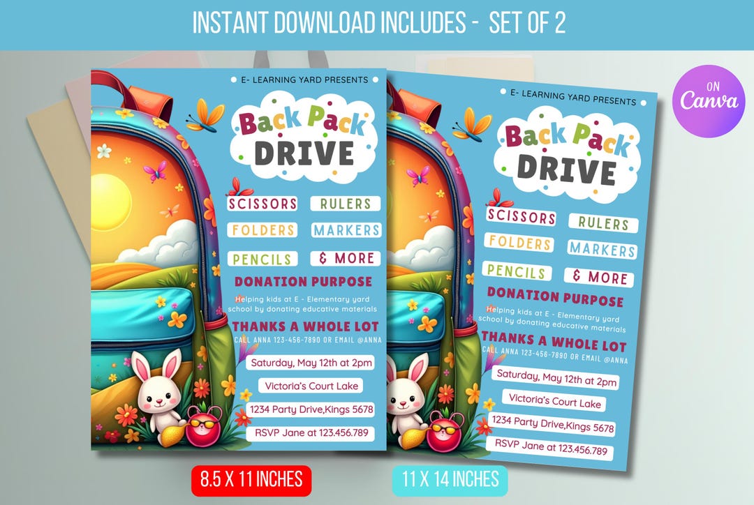 EDITABLE Backpack Drive Flyer, Back to School, First Day School ...