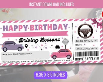 EDITABLE Driving Lesson Gift Voucher, Birthday Surprise Driving School Gift Voucher Ticket, Voucher Ticket, Teen Gift Idea Learn To Drive