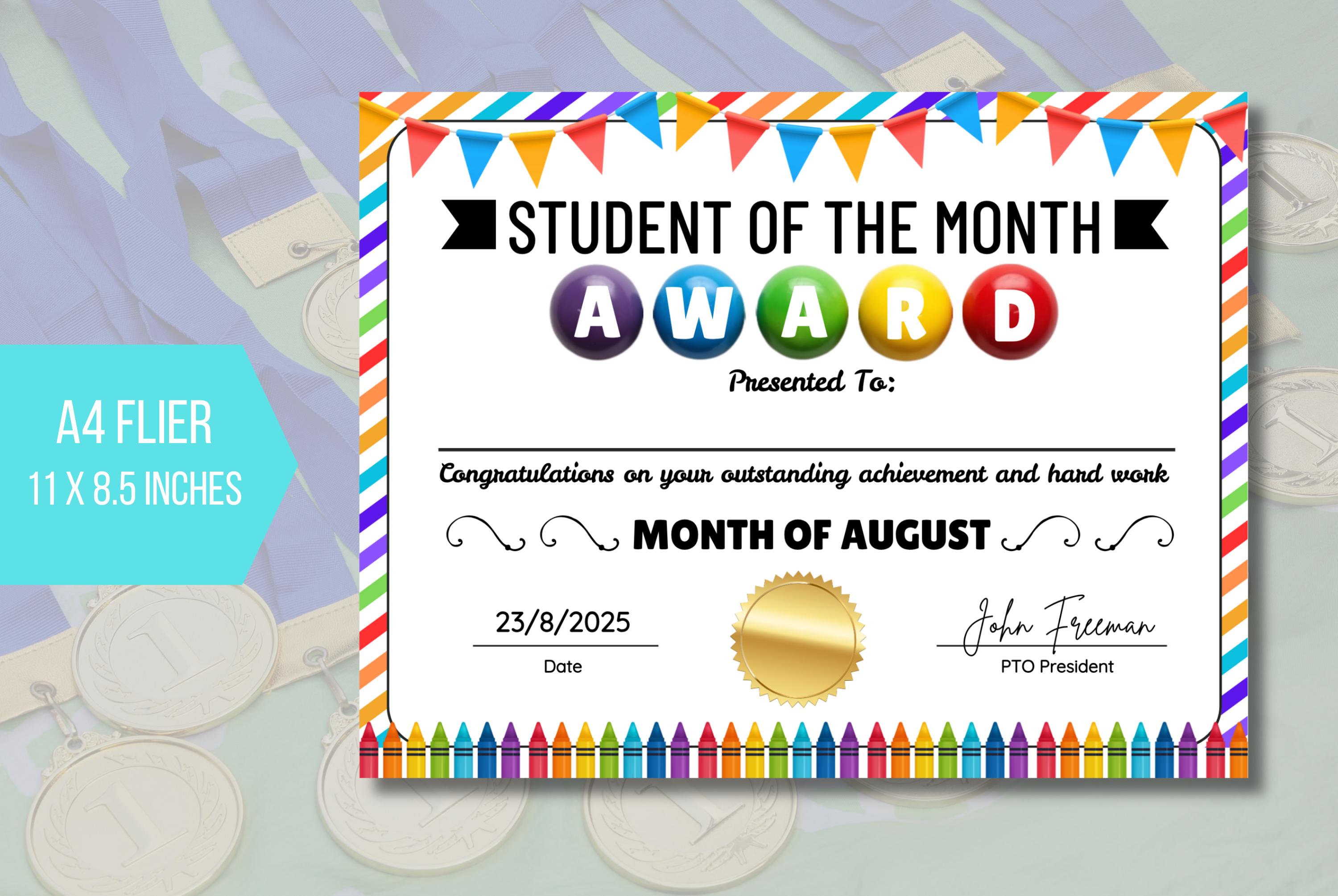 EDITABLE Student of the Month Award Certificate, Students Certificate ...