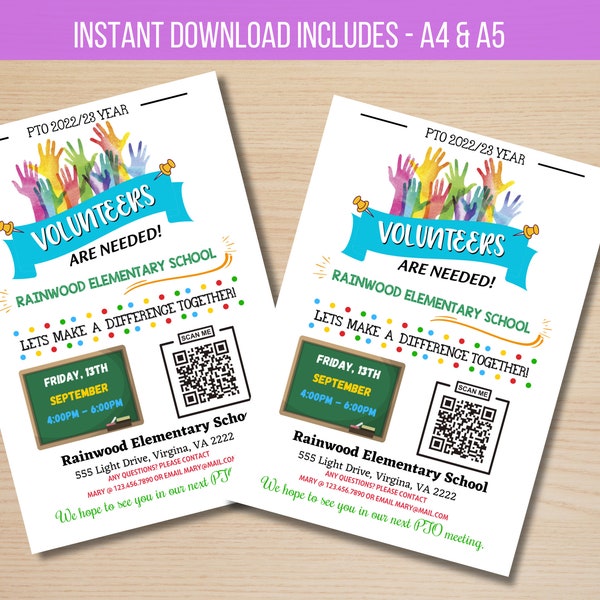 EDITABLE Volunteer Recruitment Flyer, Volunteers Needed Flyer Template, PTO PTA Volunteer Flyer Template, School Community Event Editable