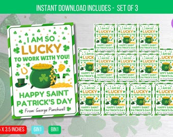 REDIGERBAR Jag har sån tur att få jobba med dig, uppskattning för kontorspersonal med klöver, presentetiketter för kollega på St Patricks dag direkt nedladdning