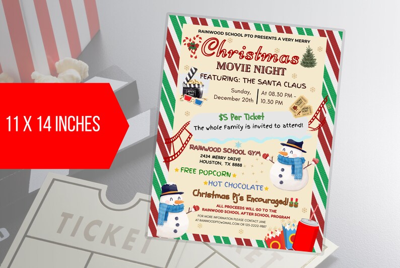 EDITABLE Christmas Movie Night Flyer, School Church Fundraiser Invite, PTA PTO Community Fundraiser Event Flyer Template Instant Download image 4