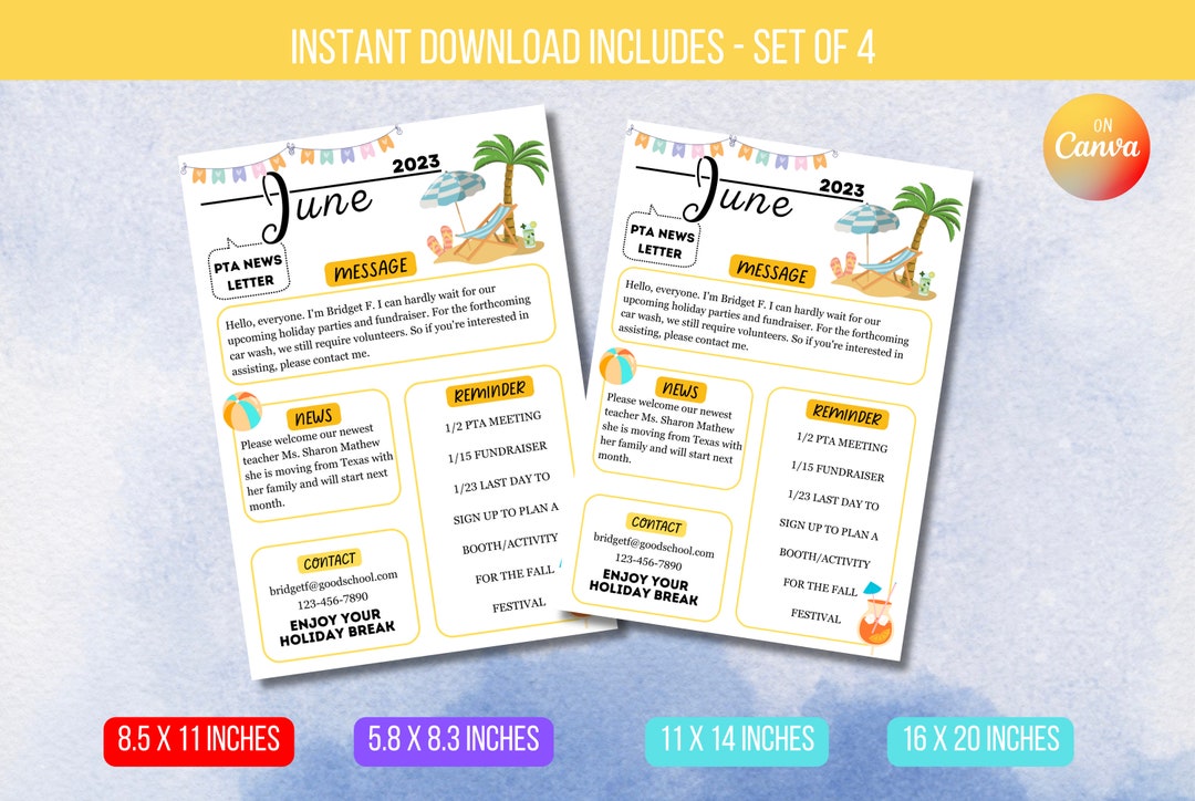 Editable june newsletter template classroom printable handout flyer