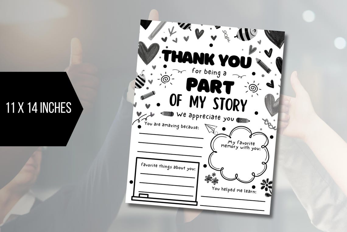 EDITABLE Thank You for Being Part of My Story Template, Teacher ...