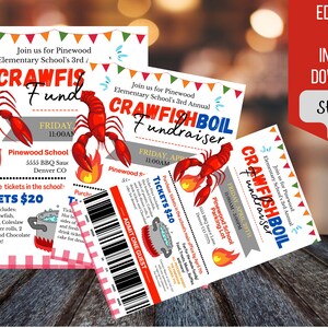 Anpassbares bearbeitbares Crawfish Boil Fundraiser Flyer Ticket Poster Set, Pto Pta, Kirche Gemeinschaft Schule Wohltätigkeit, Team Sport Benefiz