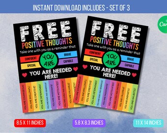 EDITABLE School Counselor Office Door Sign Flyer Free Positive Thought Flyer, Classroom Decor School Counselor Gift Digital Instant Download