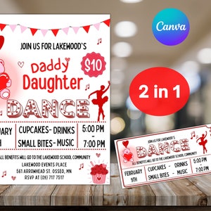 Valentinstag Papa Tochter Tanz Flyer, Schulfest-Einladung, Ticket-Einladung, Valentinstag-Party, Sofortdownload, bearbeiten & drucken