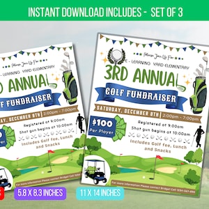 EDIATABLE Golf Tournament Fundraiser Invitation Flyer, PTO PTA Event, School Church Community Fundraiser Event, Digital Instant Download